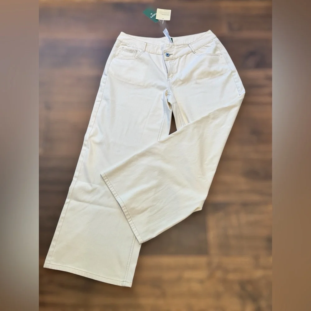 NWT HALARA Flex™ Asymmetric Low Rise Light Khaki Baggy Wide Leg Casual Jeans, L - Picture 4 of 7